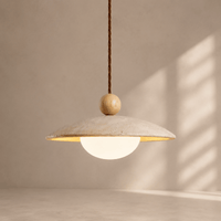 Norven Living Soren Walnut & Travertine Dome Pendant Light