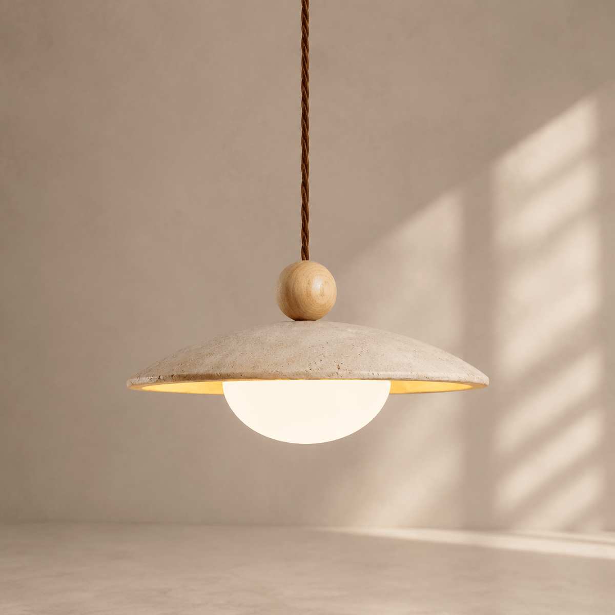 Norven Living Soren Walnut & Travertine Dome Pendant Light