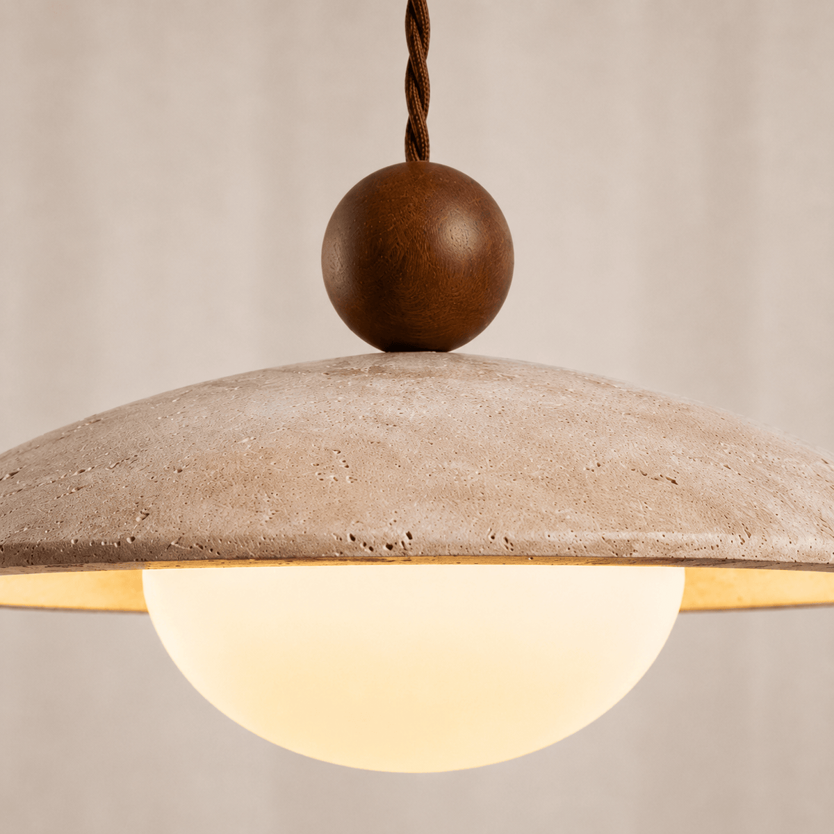Norven Living Soren Walnut & Travertine Dome Pendant Light