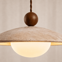 Norven Living Soren Walnut & Travertine Dome Pendant Light