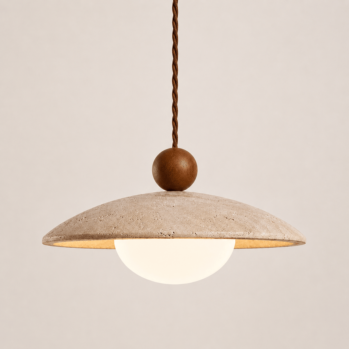 Norven Living Soren Walnut & Travertine Dome Pendant Light