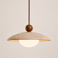Norven Living Soren Walnut & Travertine Dome Pendant Light