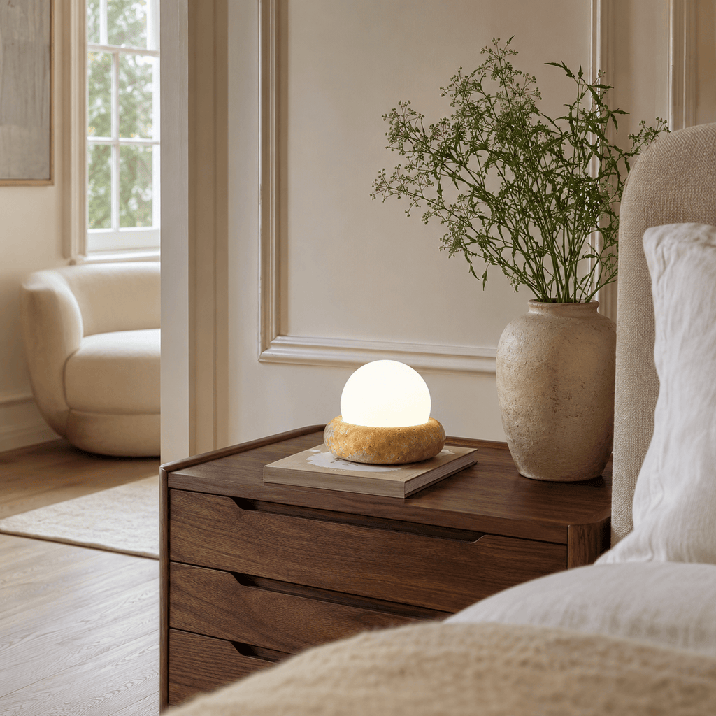 Norven Living Table Lamps Travertine Round