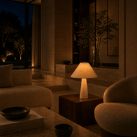 Norven Living Travertine Stone Table Lamp With Fabric Shade