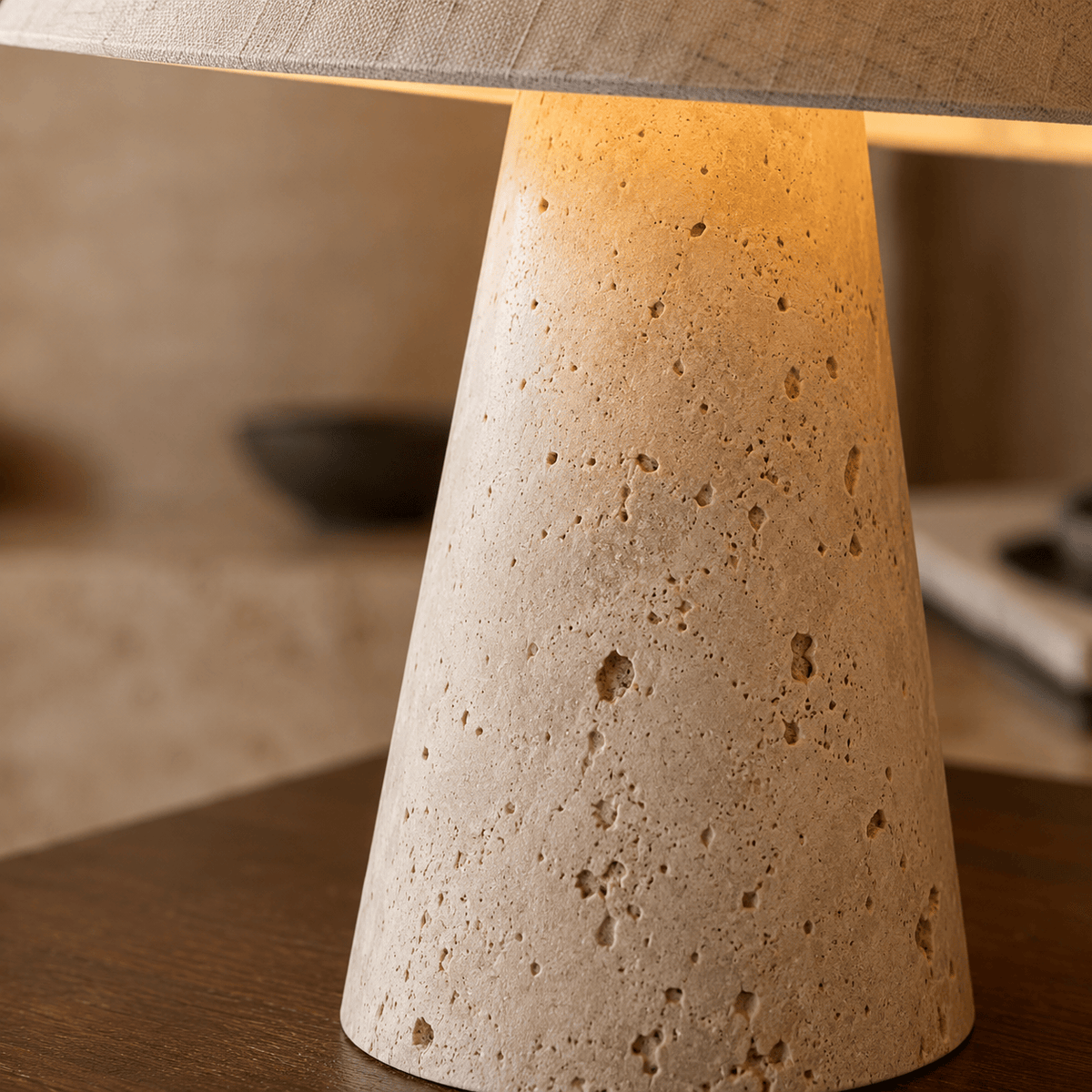 Norven Living Travertine Stone Table Lamp With Fabric Shade