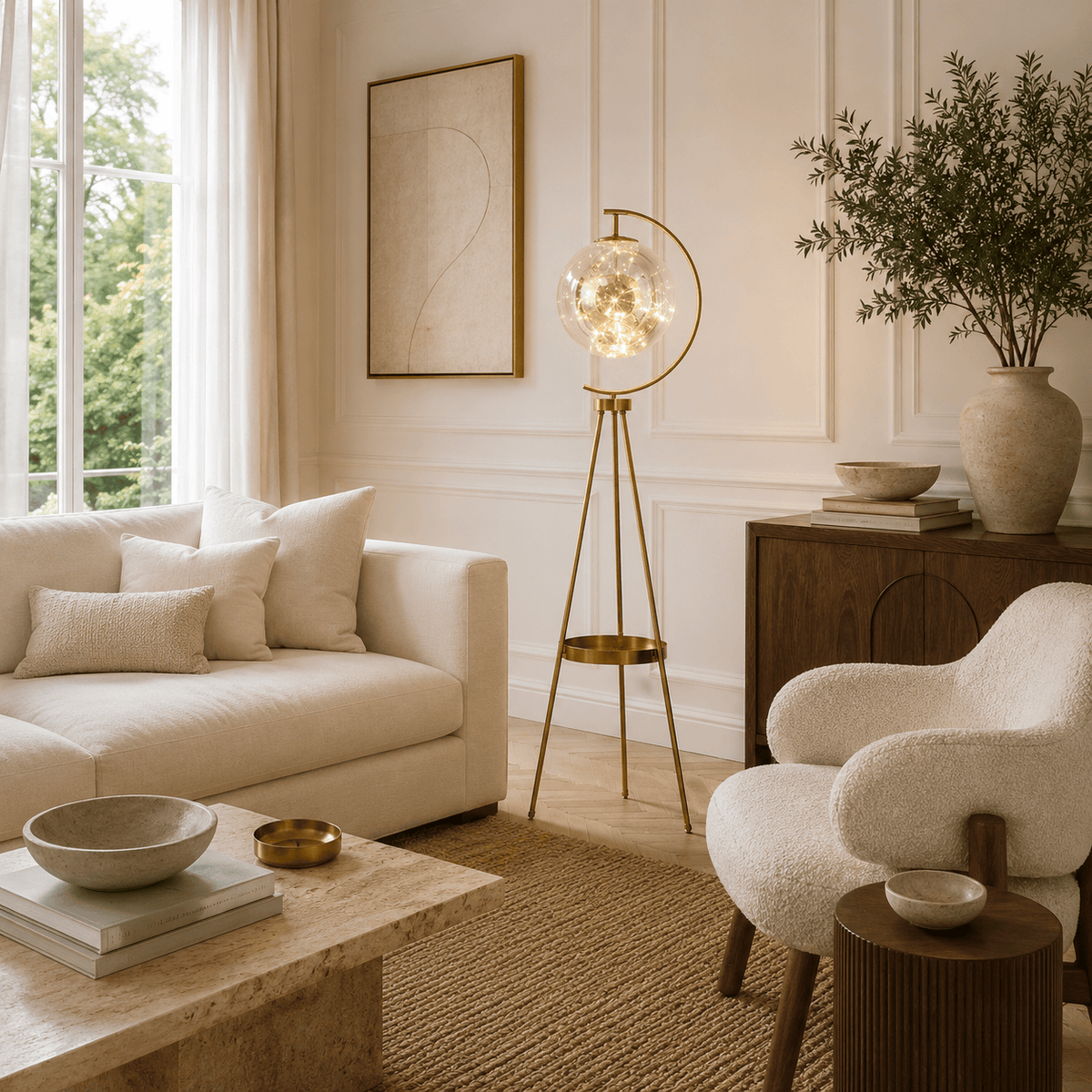 Norven Living Tripod Floor Lamps For Living Room Glass Ball