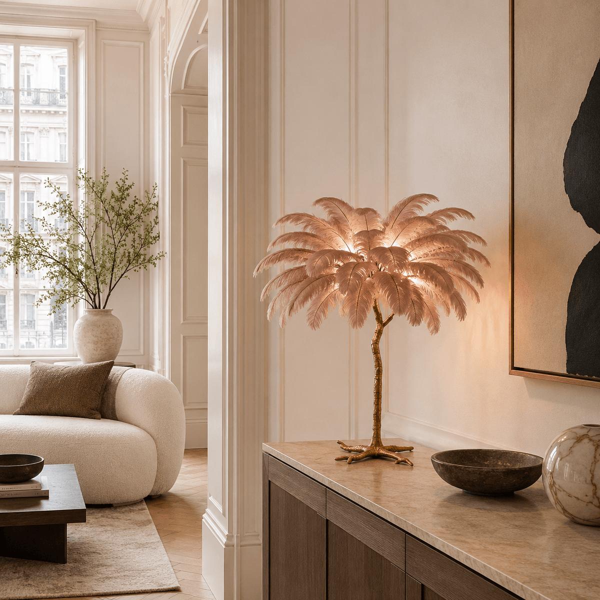 Norven Living Unusual Floor Lamp Uk Feather Gold Branch Base