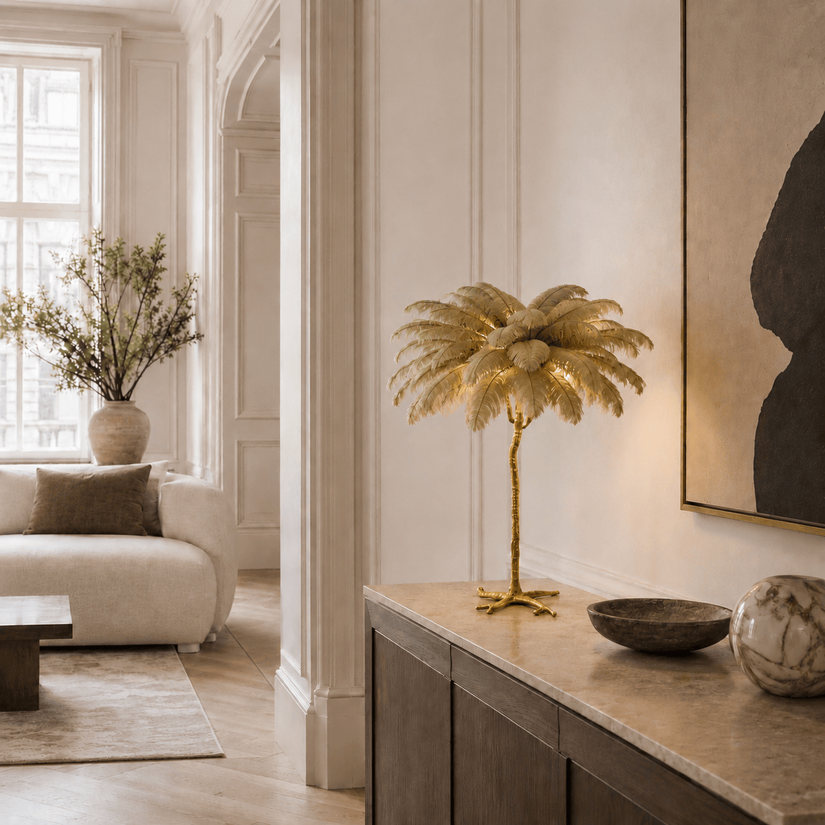 Norven Living Unusual Floor Lamp Uk Feather Gold Branch Base