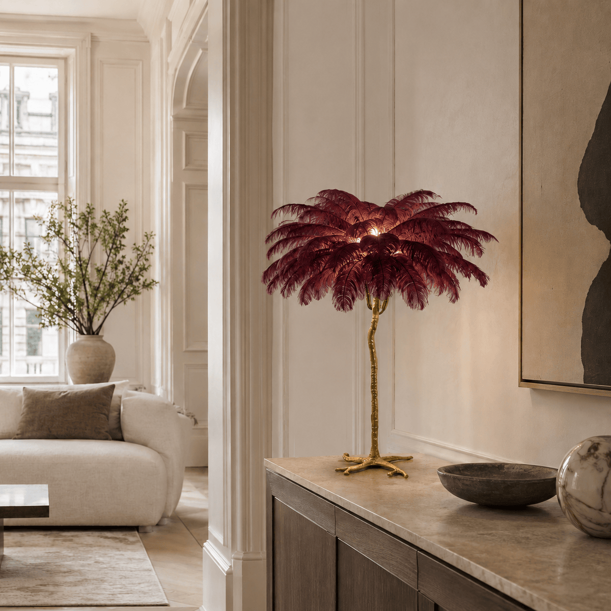 Norven Living Unusual Floor Lamp Uk Feather Gold Branch Base