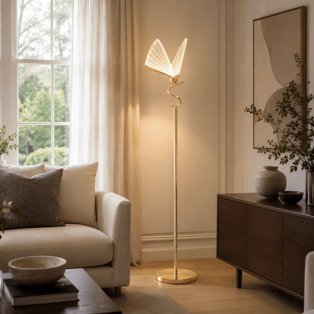 Norven Living Unusual Gold Floor Lamp Butterfly