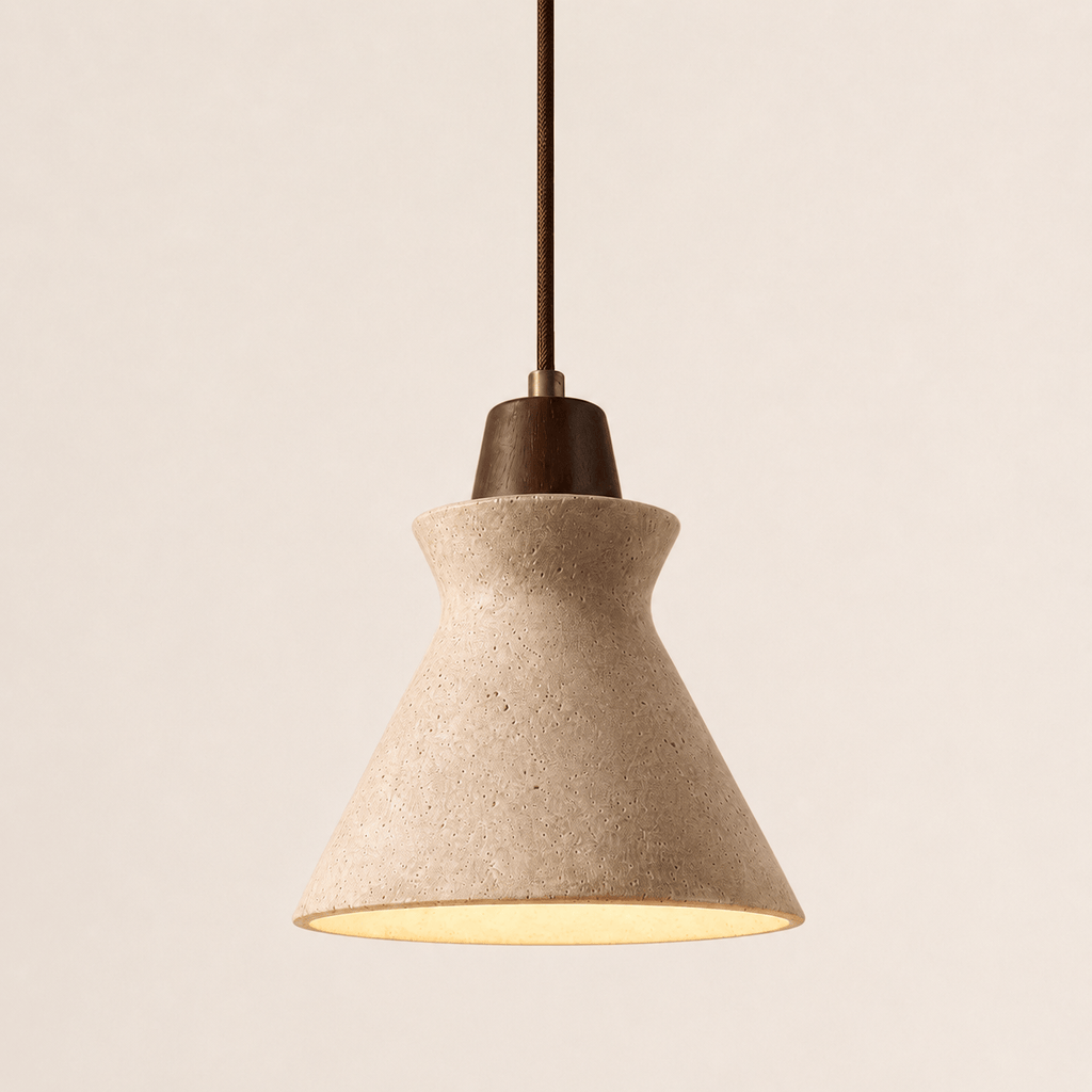 Norven Living Vela Sculptural Travertine Bell Pendant Light