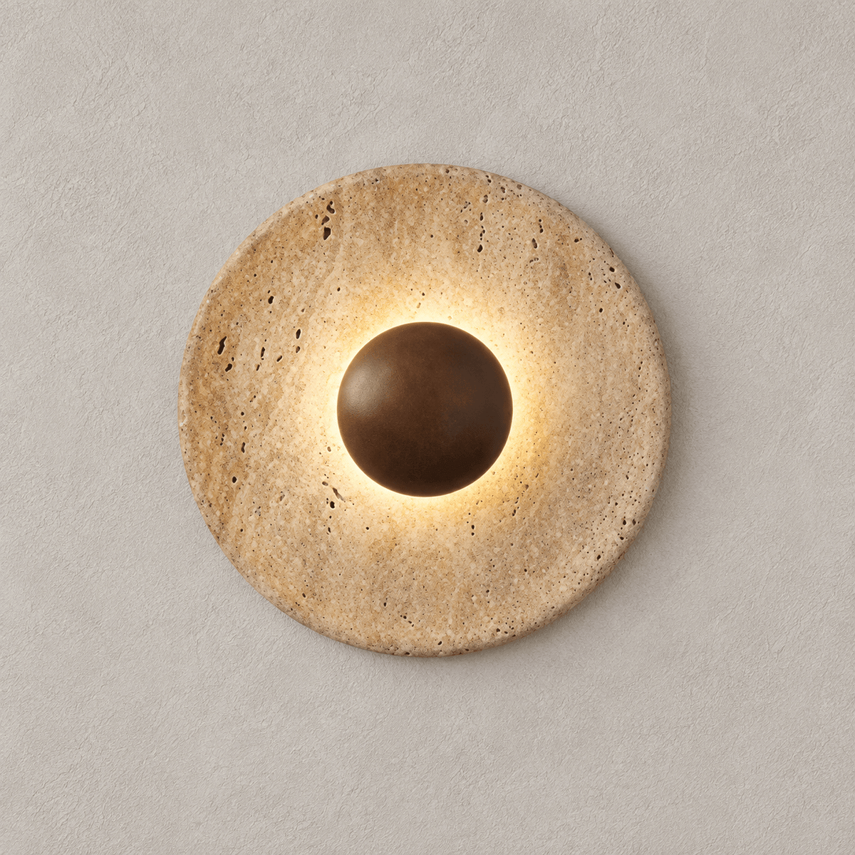 Norven Living Wall Lights Wood Natural Stone Round
