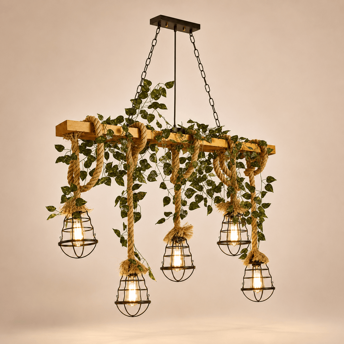 Norven Living Wooden Hemp Rope Chandelier