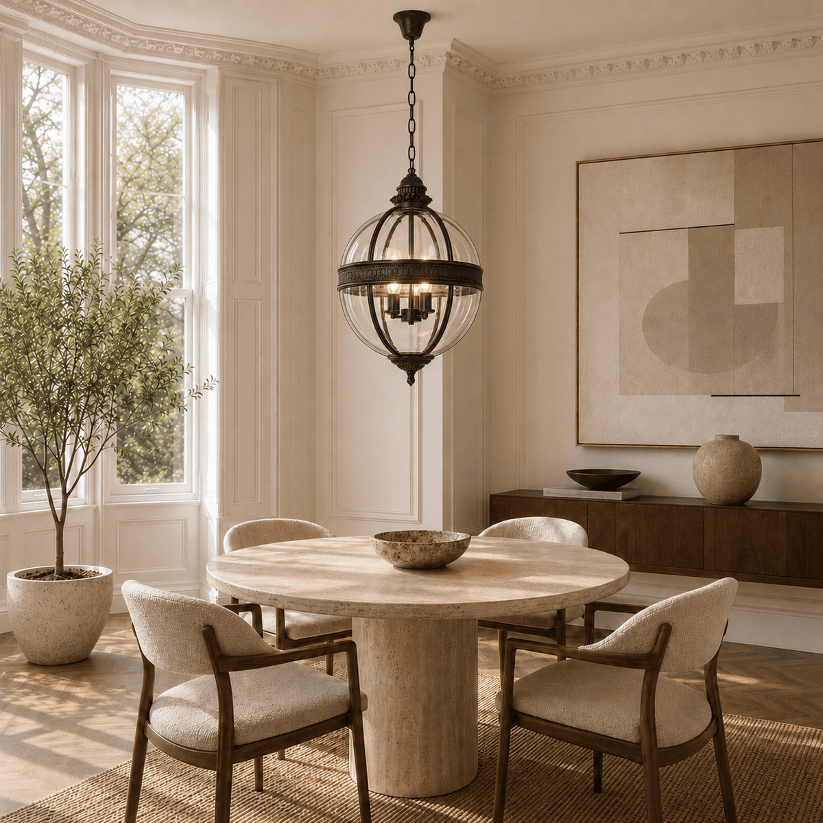 Norven Living Wrought Iron Glass Globe Pendant Light